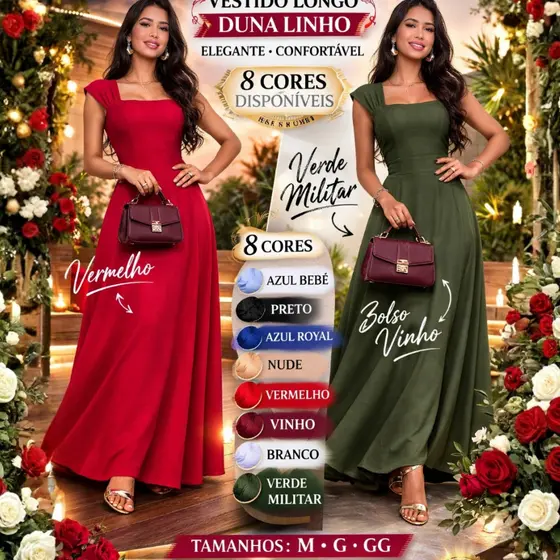 Vestido Longo Feminino Elegante com Bojo e Lastex nas Costas | Modela o Corpo Duna linho Premium Festa