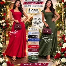 Vestido Longo Feminino Elegante com Bojo e Lastex nas Costas | Modela o Corpo Duna linho Premium Festa
