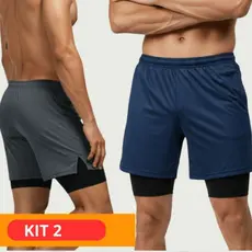 KIT 2 Bermuda de Treino Masculina 2 em 1