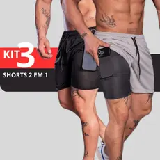 Kit 3  Short  2 em 1 Bermuda Academia Masculino