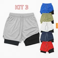 KIT 3 Shorts Masculino 2 em 1 Corrida Forrado Envio imediato