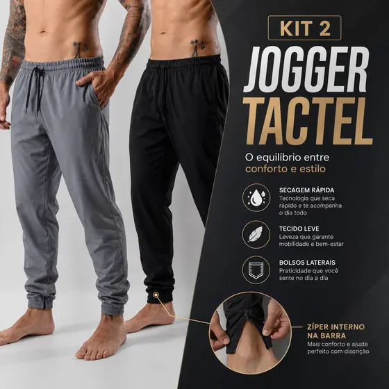 Kit 2 Calça Jogger Masculina Tactel Com Elastano Esportiva Para Academia Treino E Corrida