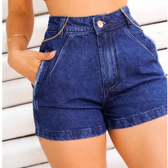 Short Jeans Feminino 100% Cintura Alta Jeans Com Bolsos Short Jeans Claro Jeans Escuro