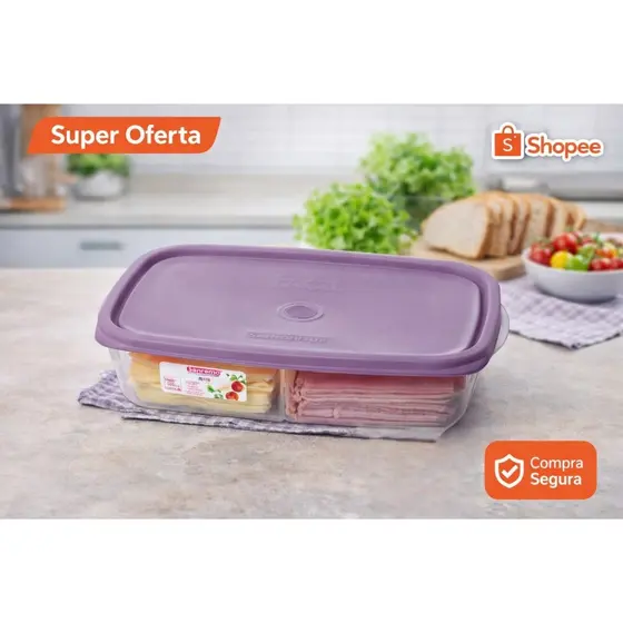 Pote Porta Frios Com 2 Divisórias Sanremo Hermética Vac Freezer Livre Bpa