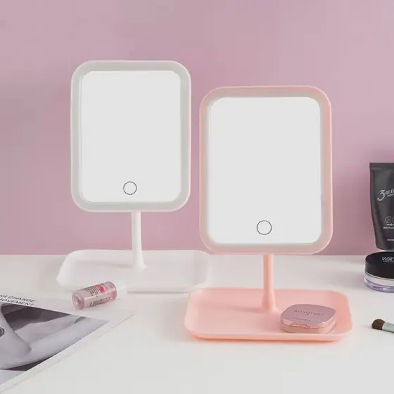 Espelho de mesa retangular para maquiagem com luz de LED TG