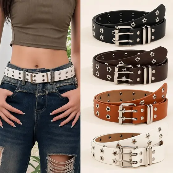 Cinto Punk Moderno Y2K Para Mulheres Com Ilhós De Estrela Dupla Alça Gótica/Streetwear Clubes E Nervoso Diário yoyobel