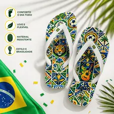 Chinelo Feminino Conforto Extra Antiderrapante Estampa Brasil Praia Casual