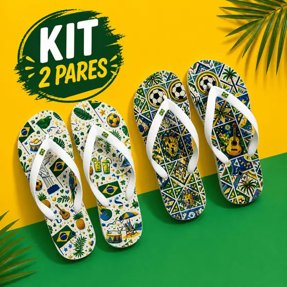 Chinelo Feminino Estampado Brasil Colorido Confortável Antiderrapante Verão