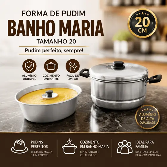 forma pudim banho maria n 20 Aluminio panela 2 em 1