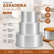 Forma Bolo assadeira redonda alta kit 3 peças  15, 20, e 25 e suas variações