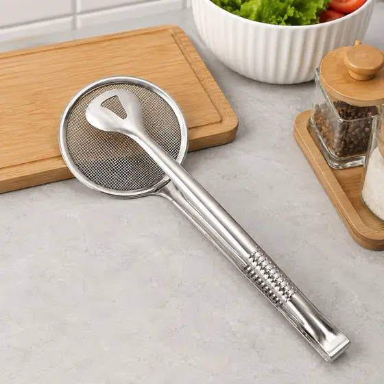 Escumadeira Pegador Inox 2 em 1 para Frituras Saladas Massas Churrasco Cozinha