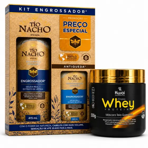 KIT Tio Nacho Engrossador + Máscara Efeito Teia Reconstrução 500g Ouro