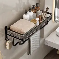 Suporte para Toalha de Metal Com Cesto Porta Toalha Duplo com Ganchos