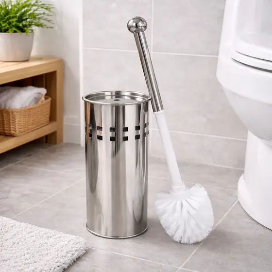 Kit Escova Sanitária Suporte Inox Durável Design Moderno Banheiro Limpeza Prática