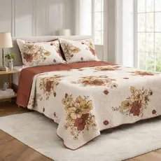 Kit Colcha Cobre Leito Estampado, Dupla Face, 3 peças, Matelado  - (Casal ou Queen)