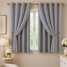 Cortina Janela Blackout 100% com Voil XADREZ - Partes Separadas (1.40m X 1.80m) Blecaute