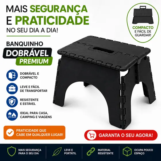 Banco Plástico Dobrável Multiuso Banquinho Portátil Reforçado Banqueta 100kg Antiderrapante Compacto Camping Casa Fácil