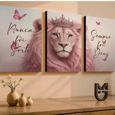 KIT 3 Quadro Decorativo Leoa Rosa Borboleta  Ideal Para Decoração de Casa  Escritório