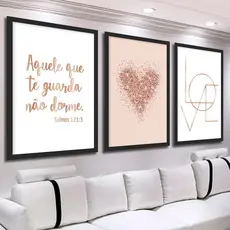 Kit 3 Quadros Decorativos  Frases Positivas Coração Cores Delicadas Moldura Luxo Quarto Sala