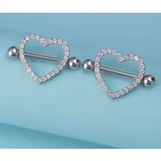 Kit 1/2/4 Piercing Mamilo Seios Peito Modelos Coração Cravejado com Zirconia Cristal