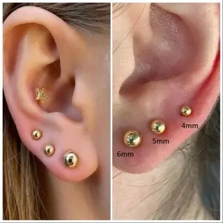 Trio de Brincos bolinhas em Folheados a ouro 18k e prata 925 Semi Joias 4/5/6Mm