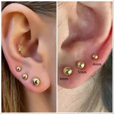 Trio de Brincos bolinhas em  Folheados a ouro 18k e prata 925 Semi Joias 4/5/6Mm