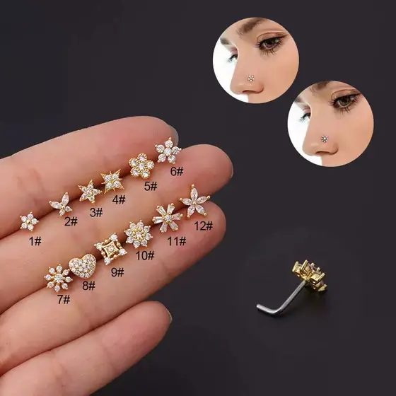1 Peça Joia / Piercing / Piercing De Nariz Em Formato De L De Aço Inoxidável Com 12Modelos_1