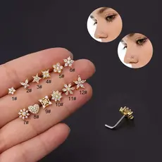 1 Peça Joia / Piercing / Piercing De Nariz Em Formato De L De Aço Inoxidável Com 12Modelos_1
