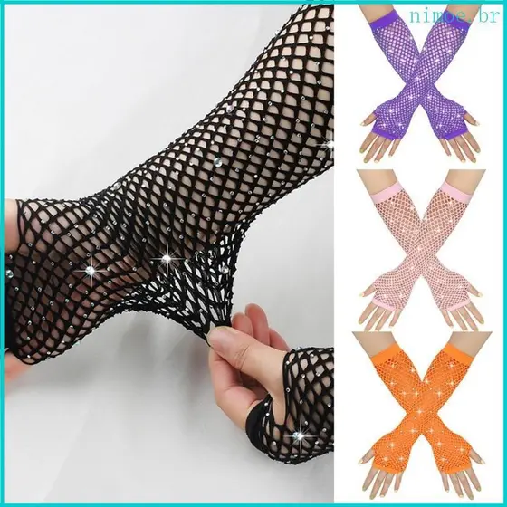 Nim Arrastão Boate Cosplay Meio Dedo Fishnet Acessório Festa Halloween Para O Natal