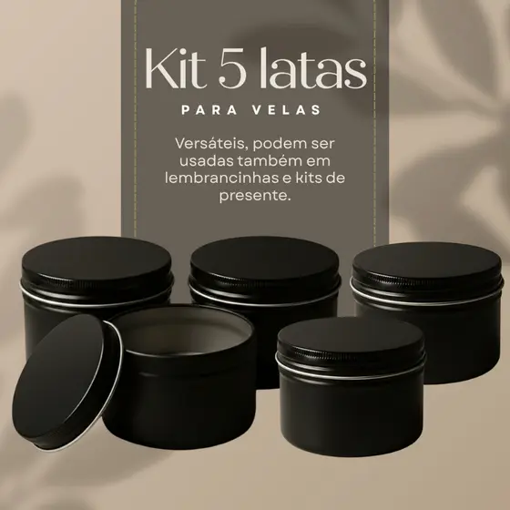 Latas Metálicas Pretas com Tampa de Rosca para Velas Artesanais | Kit com 1, 3 e 5 Unidades