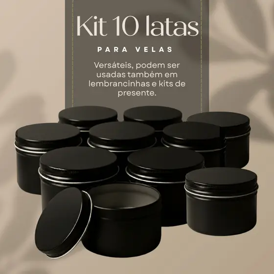 Latas Metálicas Pretas com Tampa de Rosca – Kit 10 Unidades para Velas Artesanais