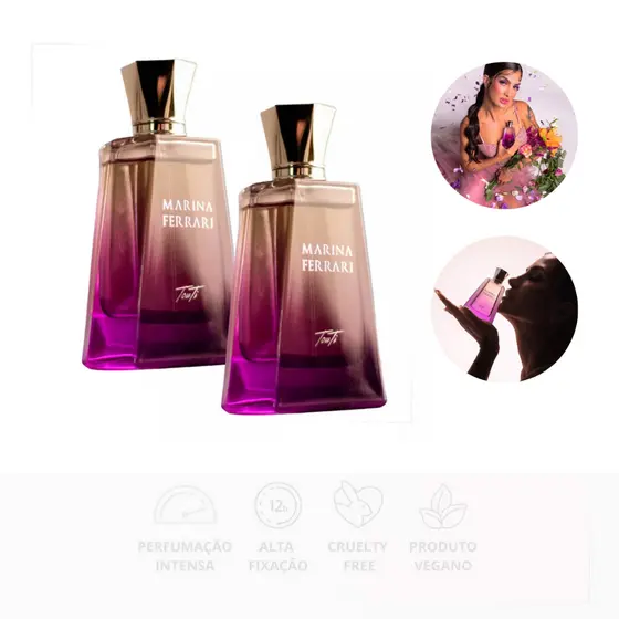 02 Perfumes Marina Ferrari By Touti 12 Horas 90 Ml Intenso Vegano Alta Fixação Limitada Luxo 90ml