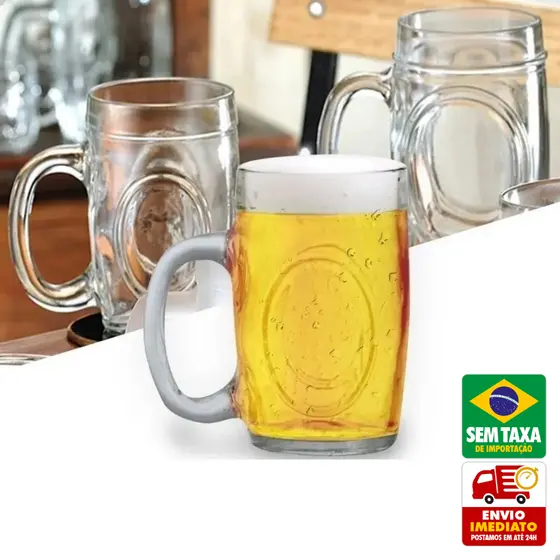 Kit Caneca Vidro 350ml Tradicional para Chopp Cerveja Espessa Congelável Em Casa Tem