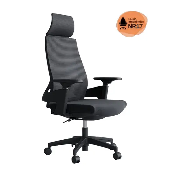 Cadeira de Escritório Presidente Ergonômica Giratória Modelo Toledo Cor Preta Certificada NR17