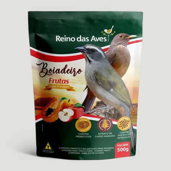Ração Boiadeiro Frutas 500g | Alimento Completo e Balanceado indicado para Trinca-Ferro, Sabiá e Pássaro Preto