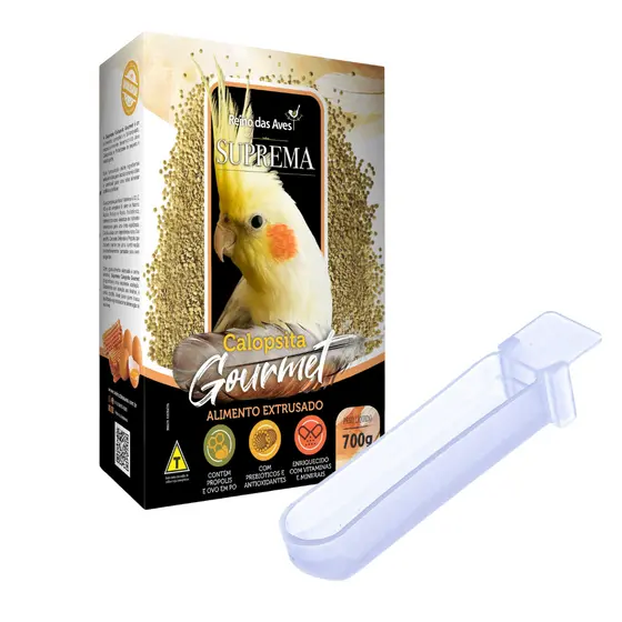 Ração Suprema Calopsita Gourmet 700g + Comedouro Unha | Extrusado completo indicado Calopsita, Agapornis e Ring Neck