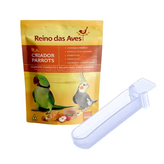 Ração RA Criador Parrot 400g + Comedouro Unha |  Farinhada completa indicada para calopsita, Agaporne, Ring Neck