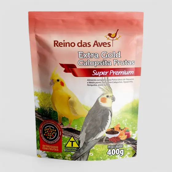 RAÇÃO EXTRA GOLD CALOPSITA FRUTAS 400G | ALIMENTO COMPLETO EXTRUSADO INDICADO PARA CALOPSITAS, AGAPORNIS E PERIQUITOS