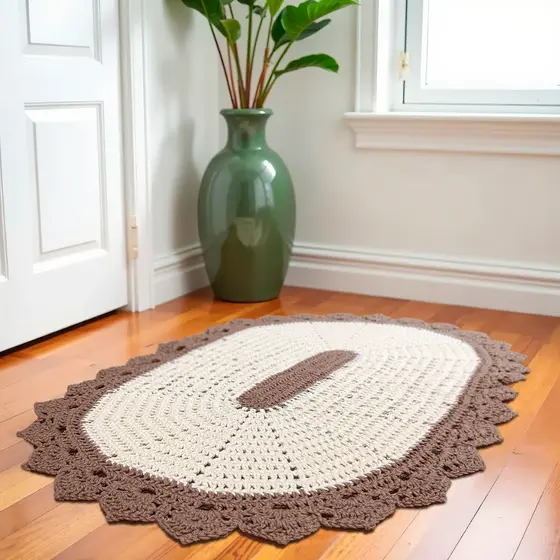 Tapete Leque Crochê 100% Algodão 80cm x 55cm Para Cozinha Quarto Sala