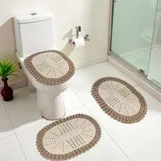 Kit 3 Peças Jogo De Banheiro Tapete Em Crochê 100% Algodão