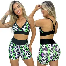 Conjunto Short e Top Fitness Academia Cós Alto Estampado