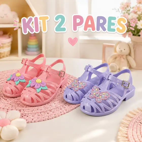 Kit 2 Sandália Infantil Menina Brilhante Confortável Leve