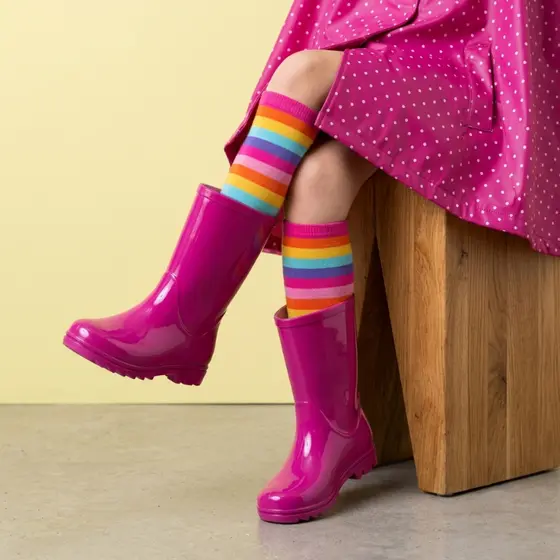 Kit Galocha Infantil Menina Impermeavel Macia + Meia Colorida