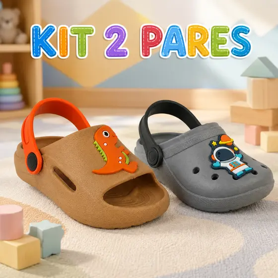 Kit 2 Chinelo Babuche Infantil Menino Leve Confortvel Sola Antiderrapante