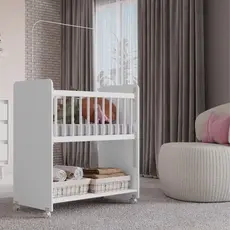 Mini Berço Movel com Rodízios + Colchão e Suporte Mosqueteiro