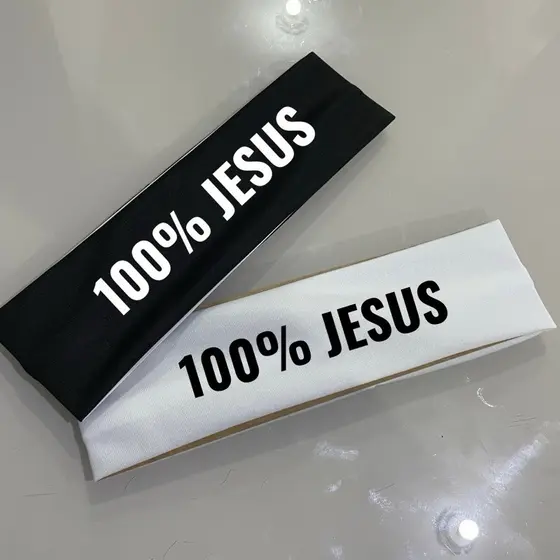 Kit 2 Faixas Neymar 100% Jesus - Branca e Preta - Faixas Testeiras - Estampa em DTF - Costura de Qualidade - Tecido Leve