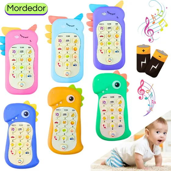 Celular Infantil Musical Telefone Interativo Com Mordedor Educativo Sensorial Brinquedo Bebê
