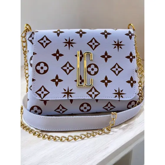 Bolsa Lc Basica Transversal Feminina Media Estampada Flor Corrente Lateral e Ombro Tira Colo Bolsa Festinha