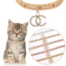 Coleira Gato Luxo Colar de Diamantes para Gatos Coleira de Diamantes para Cães Pequenos