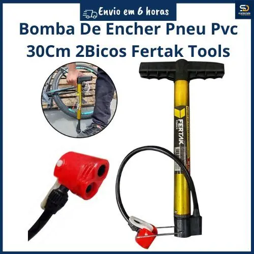 Bomba De Encher Pneu 30cm Com 2 Bicos Fertak